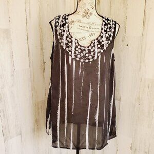 AVENUE SHEER EMBROIDERED NECK TOP